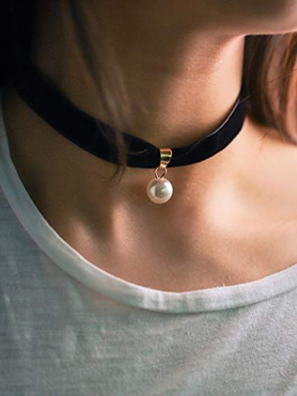 Pearl Choker Necklace Adjustable Black‎ Collar Necklaces for Women